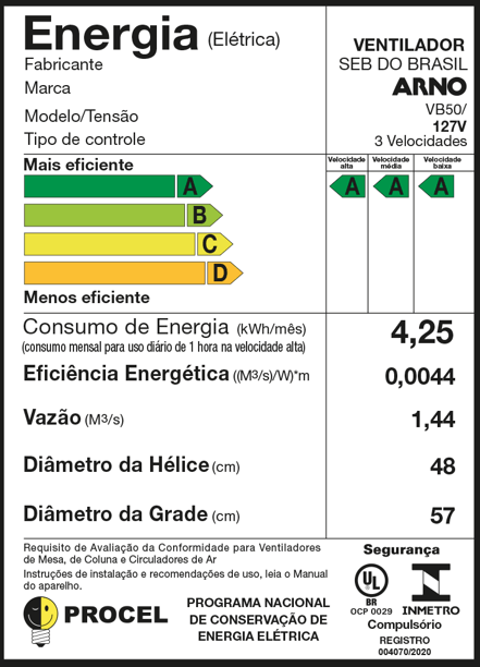 Ventilador de mesa Arno 50cm VB50 Xtreme Force Breezer Preto com Azul 127v