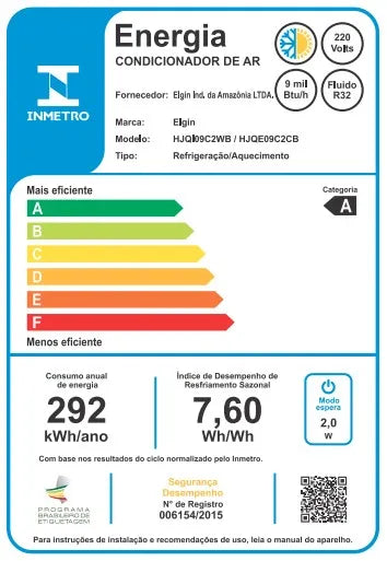 Ar Condicionado Split Hi Wall Eco II Connect Inverter Elgin 9.000 Btus Quente e Frio 220v