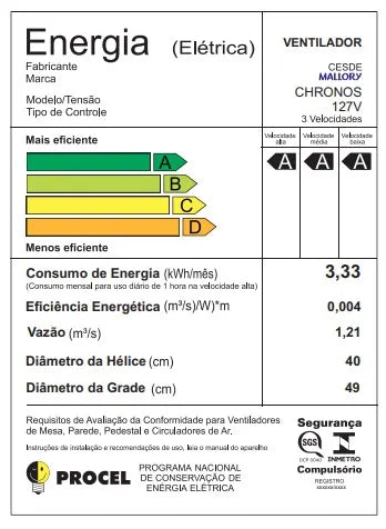 Ventilador de Coluna com Controle Mallory 40cm Chronos Preto e Dourado 127V