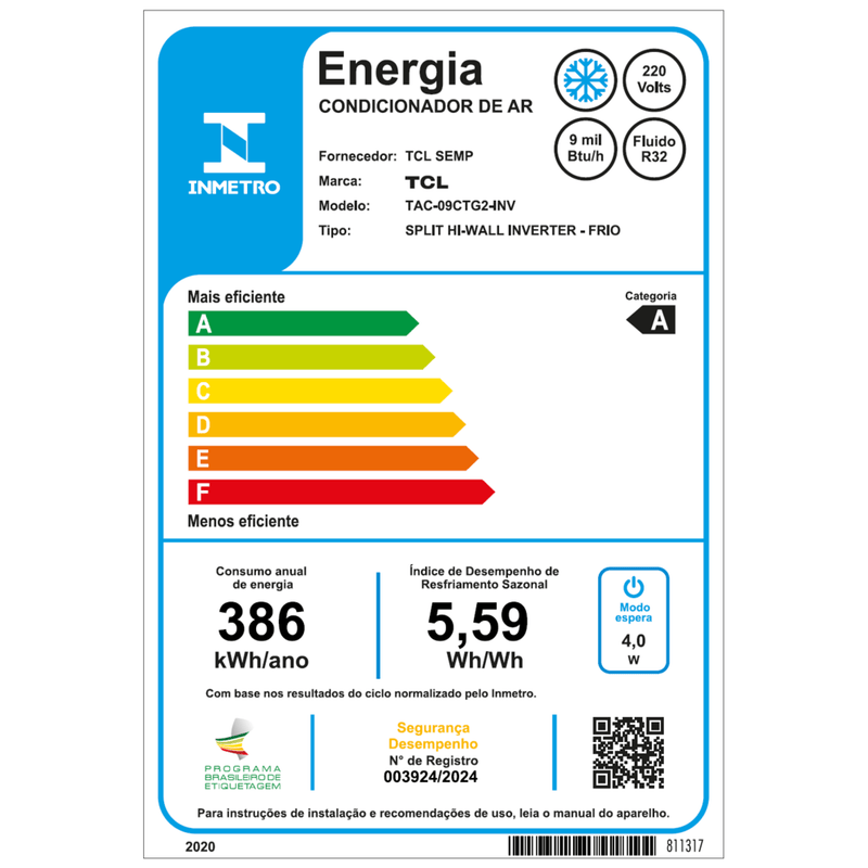 Ar Condicionado Split Hi Wall TCL T-Pro 2.0 Inverter 9.000 Btus Frio 220v R-32