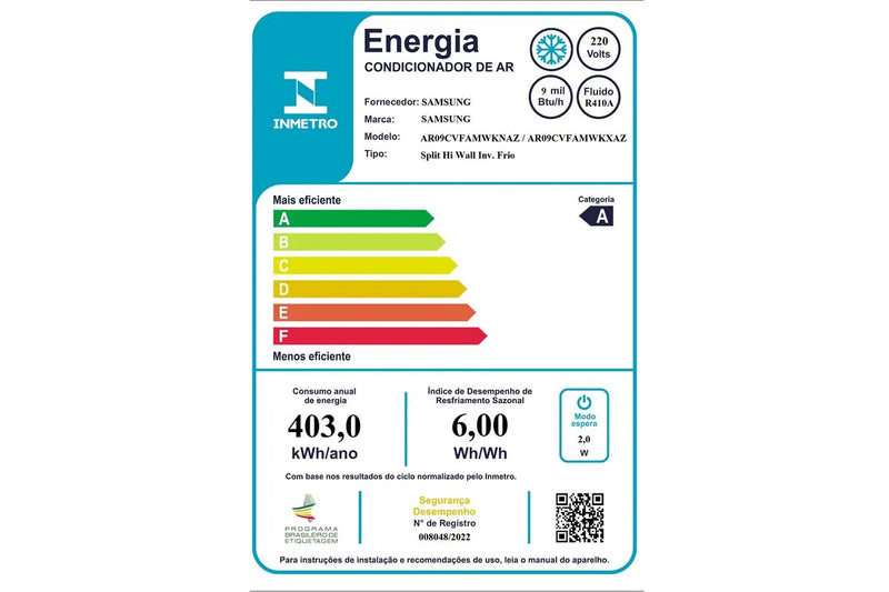 Ar Condicionado Split Hi Wall Inverter Samsung WindFree Connect 9.000 Btus Frio 220V