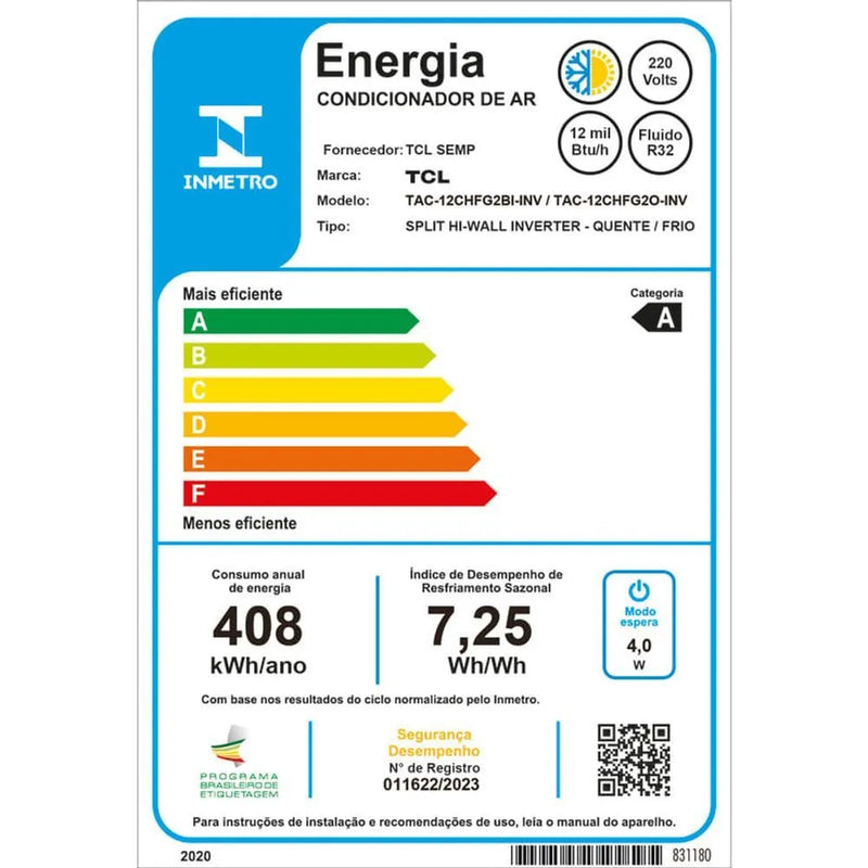 Ar Condicionado Split Hi Wall TCL Freshin 2.0 Inverter 12.000 BTUs Quente e Frio 220V R-32